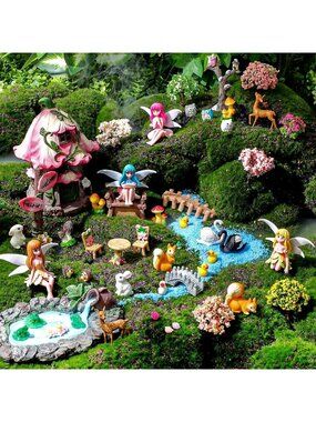 106 Pcs Fairy Garden Figurines Kit - Resin Accessories for Outdoor Terrarium